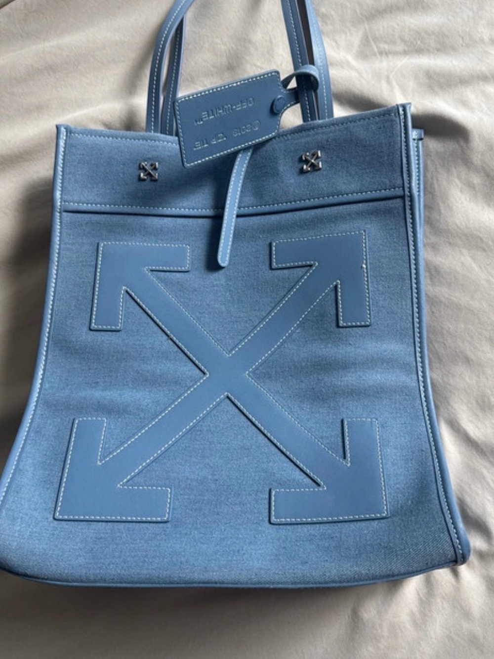 Off-White Light Blue Arrow Tote Messenger Bag